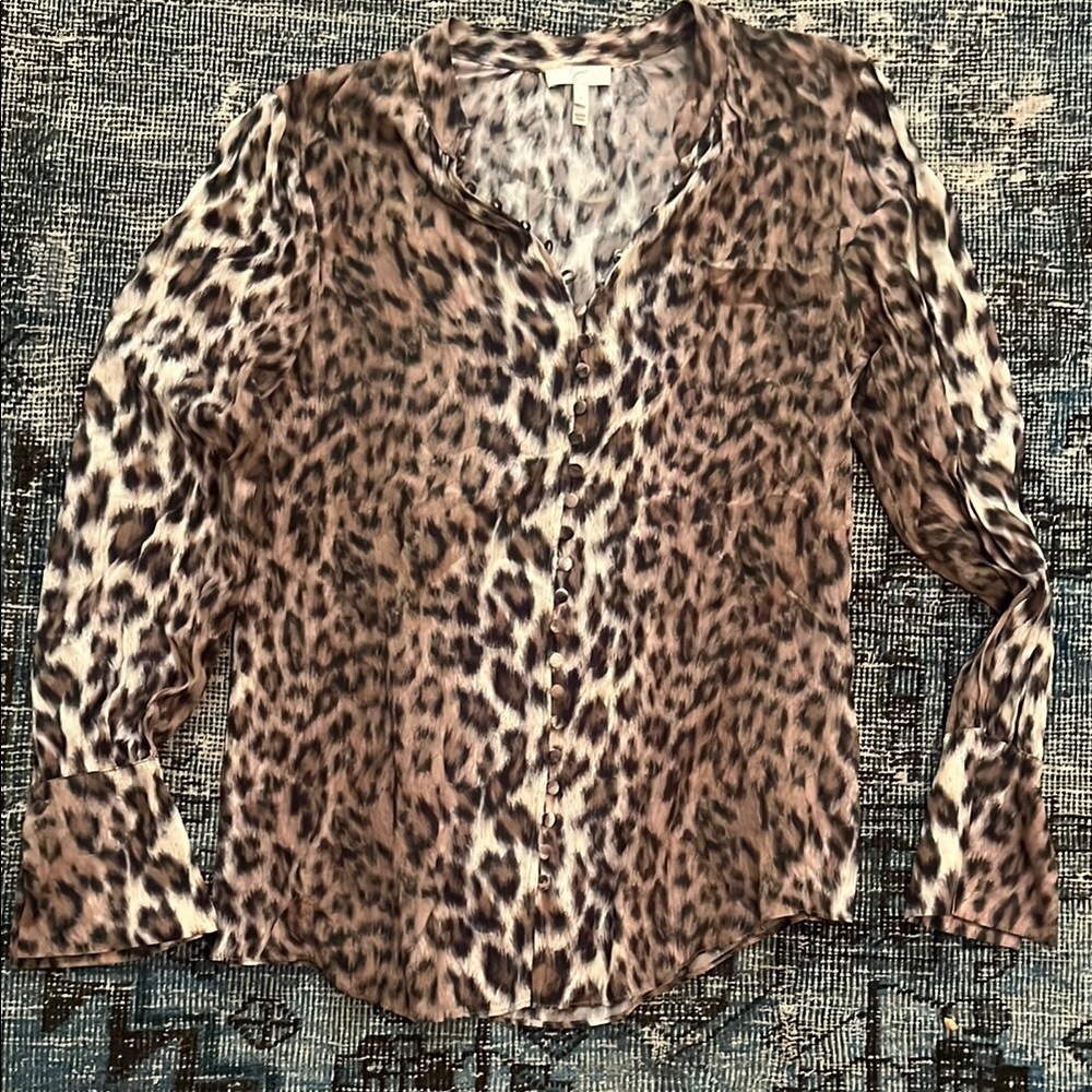 Joie Brown and Black leopard Long Sleeve Button Down Shirt